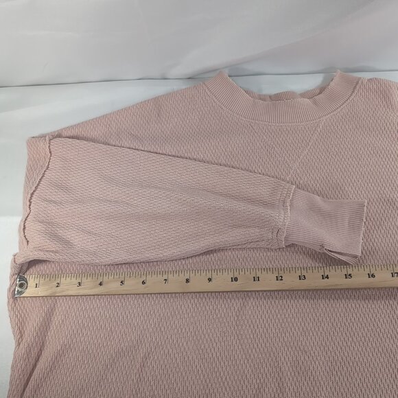 Aerie Oversized Waffle Knit Sweater Pink XS Distressed Long Sleeve Drop Shoulder - Picture 7 of 15